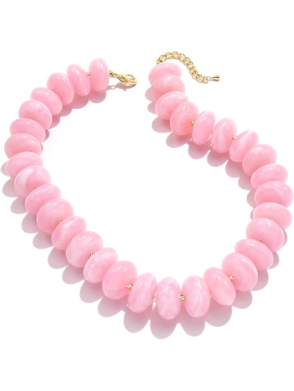 Women's Marbled Light Pink Bead Necklace Thick Disc Choker Summer Beach Jewelry